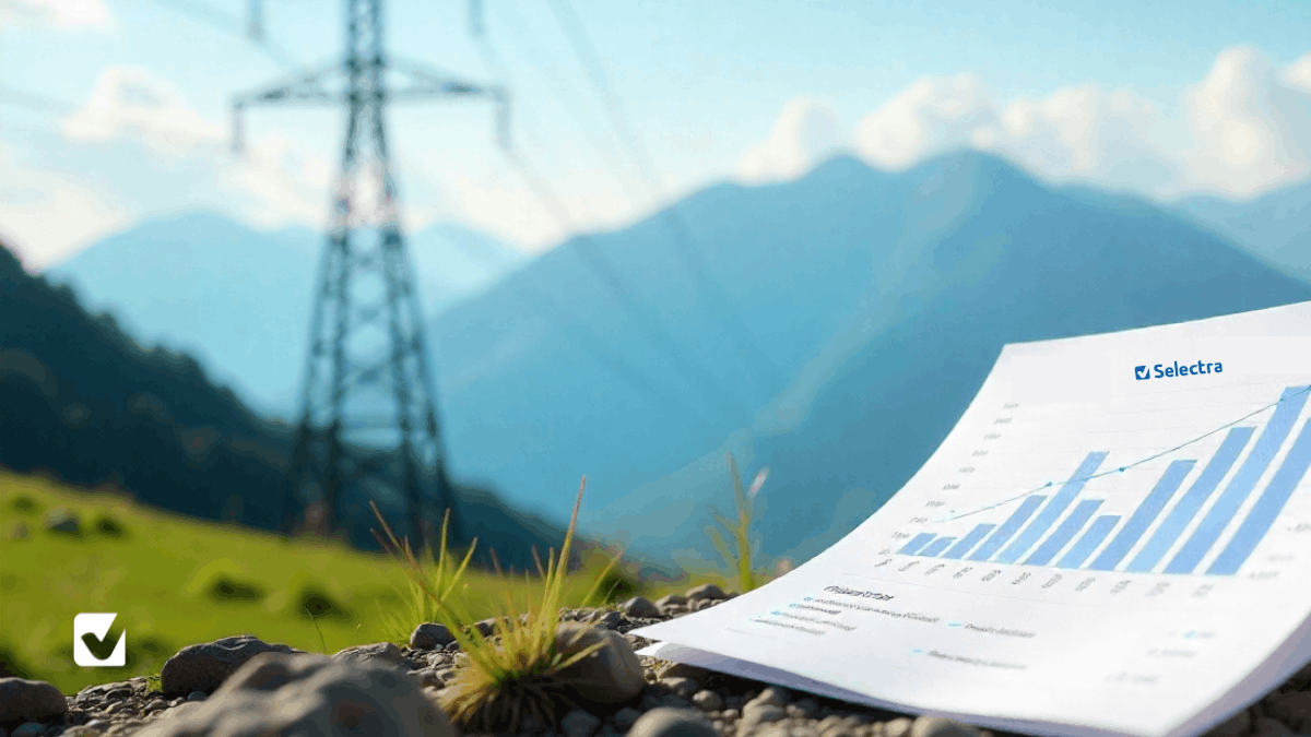 Εικόνα με ένα λογαριασμό και στο φόντο έναν στύλο διανομής